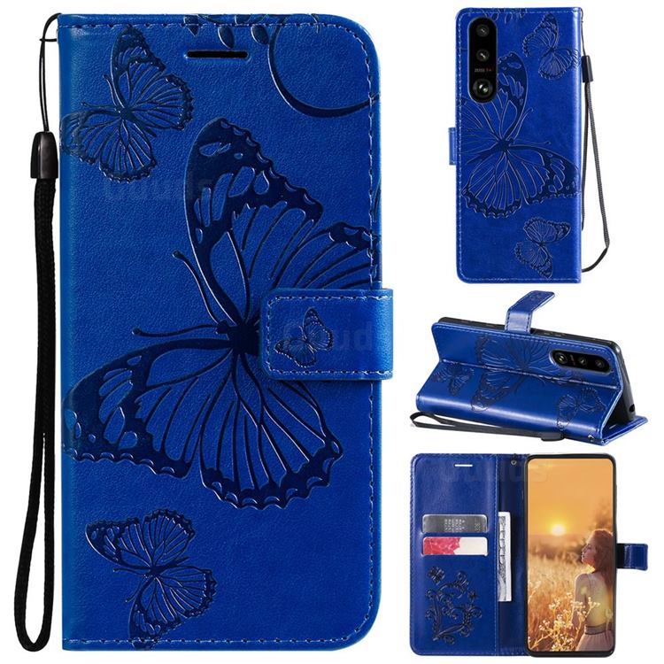 Embossing 3D Butterfly Leather Wallet Case for Sony Xperia 5 III - Blue