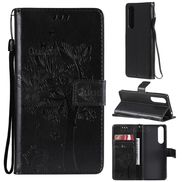 Embossing Butterfly Tree Leather Wallet Case for Sony Xperia 5 III - Black