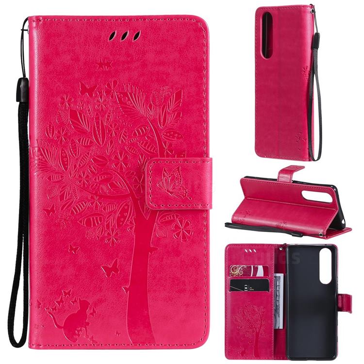 Embossing Butterfly Tree Leather Wallet Case for Sony Xperia 5 III - Rose