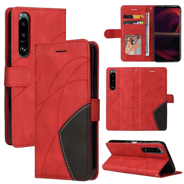 Luxury Two-color Stitching Leather Wallet Case Cover for Sony Xperia 5 III - Red
