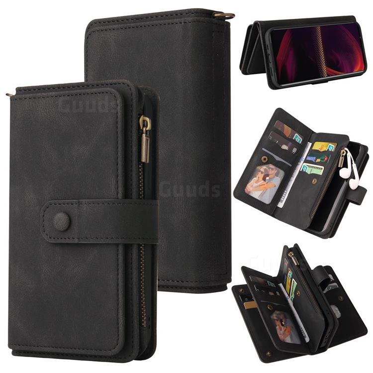 Luxury Multi-functional Zipper Wallet Leather Phone Case Cover for Sony Xperia 5 III - Black