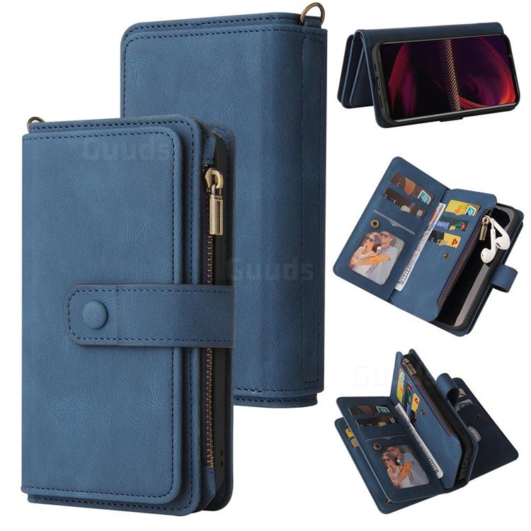 Luxury Multi-functional Zipper Wallet Leather Phone Case Cover for Sony Xperia 5 III - Blue