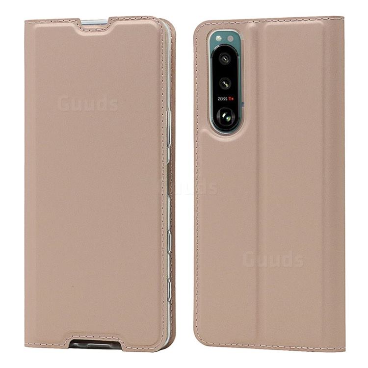 Ultra Slim Card Magnetic Automatic Suction Leather Wallet Case for Sony Xperia 5 III - Rose Gold