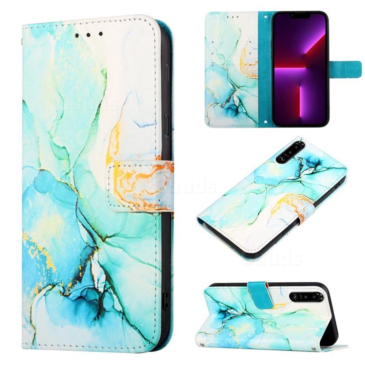 Green Illusion Marble Leather Wallet Protective Case for Sony Xperia 5 III