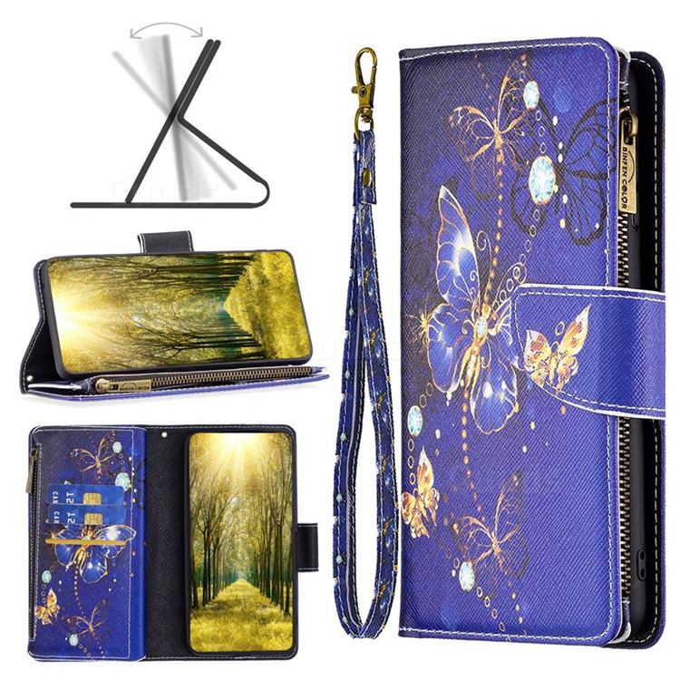 Purple Butterfly Binfen Color BF03 Retro Zipper Leather Wallet Phone Case for Sony Xperia 5 III