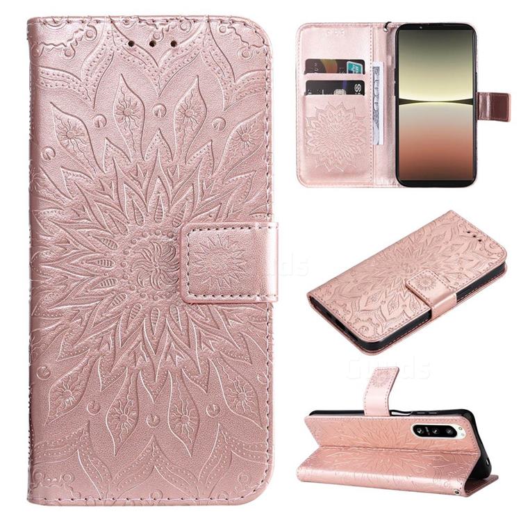 Embossing Sunflower Leather Wallet Case for Sony Xperia 5 IV - Rose Gold