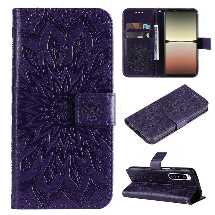 Embossing Sunflower Leather Wallet Case for Sony Xperia 5 IV - Purple