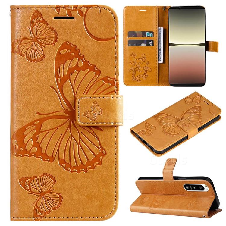 Embossing 3D Butterfly Leather Wallet Case for Sony Xperia 5 IV - Yellow