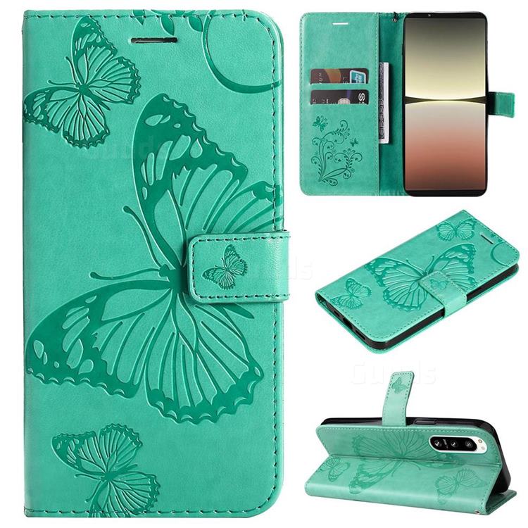 Embossing 3D Butterfly Leather Wallet Case for Sony Xperia 5 IV - Green
