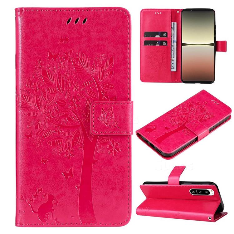 Embossing Butterfly Tree Leather Wallet Case for Sony Xperia 5 IV - Rose