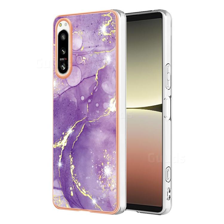 Fashion Purple Electroplated Gold Frame 2.0 Thickness Plating Marble IMD Soft Back Cover for Sony Xperia 5 IV