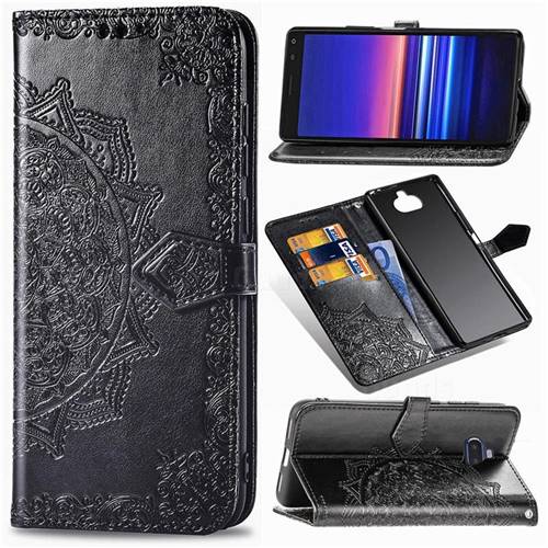 Embossing Imprint Mandala Flower Leather Wallet Case for Sony Xperia 8 - Black