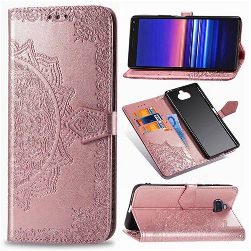Embossing Imprint Mandala Flower Leather Wallet Case for Sony Xperia 8 - Rose Gold