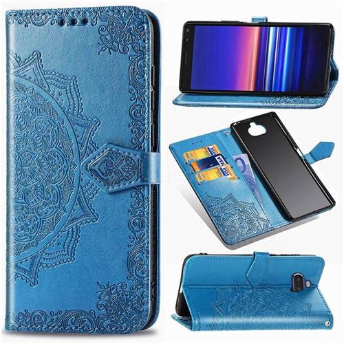 Embossing Imprint Mandala Flower Leather Wallet Case for Sony Xperia 8 - Blue