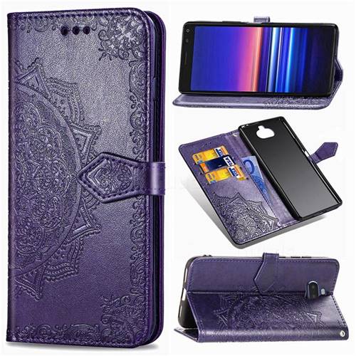 Embossing Imprint Mandala Flower Leather Wallet Case for Sony Xperia 8 - Purple