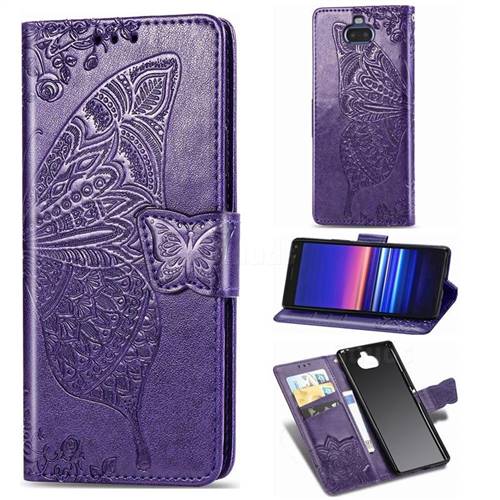 Embossing Mandala Flower Butterfly Leather Wallet Case for Sony Xperia 8 - Dark Purple