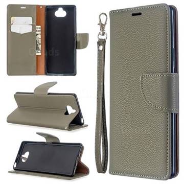 Classic Luxury Litchi Leather Phone Wallet Case for Sony Xperia 8 - Gray