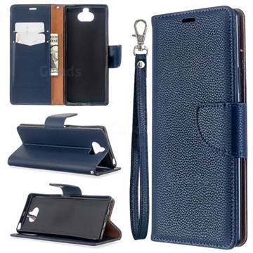 Classic Luxury Litchi Leather Phone Wallet Case for Sony Xperia 8 - Blue