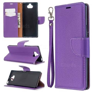 Classic Luxury Litchi Leather Phone Wallet Case for Sony Xperia 8 - Purple