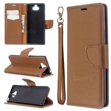 Classic Luxury Litchi Leather Phone Wallet Case for Sony Xperia 8 - Brown