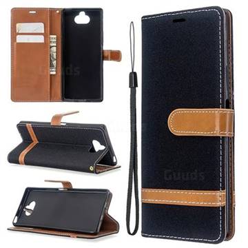 Jeans Cowboy Denim Leather Wallet Case for Sony Xperia 8 - Black