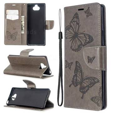 Embossing Double Butterfly Leather Wallet Case for Sony Xperia 8 - Gray