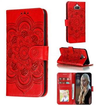 Intricate Embossing Datura Solar Leather Wallet Case for Sony Xperia 8 - Red