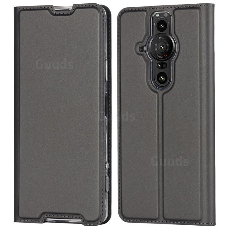 Ultra Slim Card Magnetic Automatic Suction Leather Wallet Case for Sony Xperia Pro-I - Star Grey