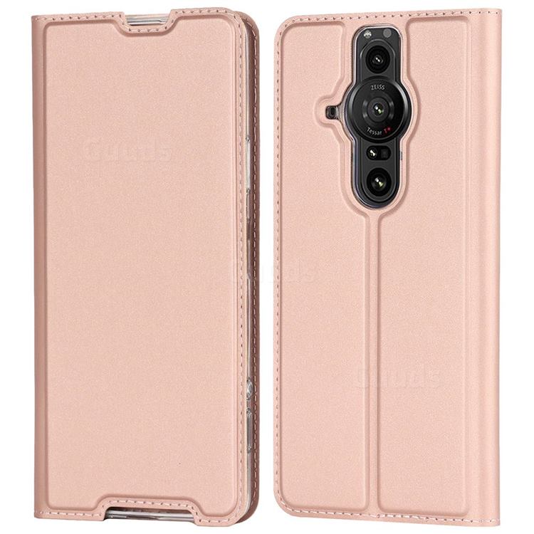 Ultra Slim Card Magnetic Automatic Suction Leather Wallet Case for Sony Xperia Pro-I - Rose Gold