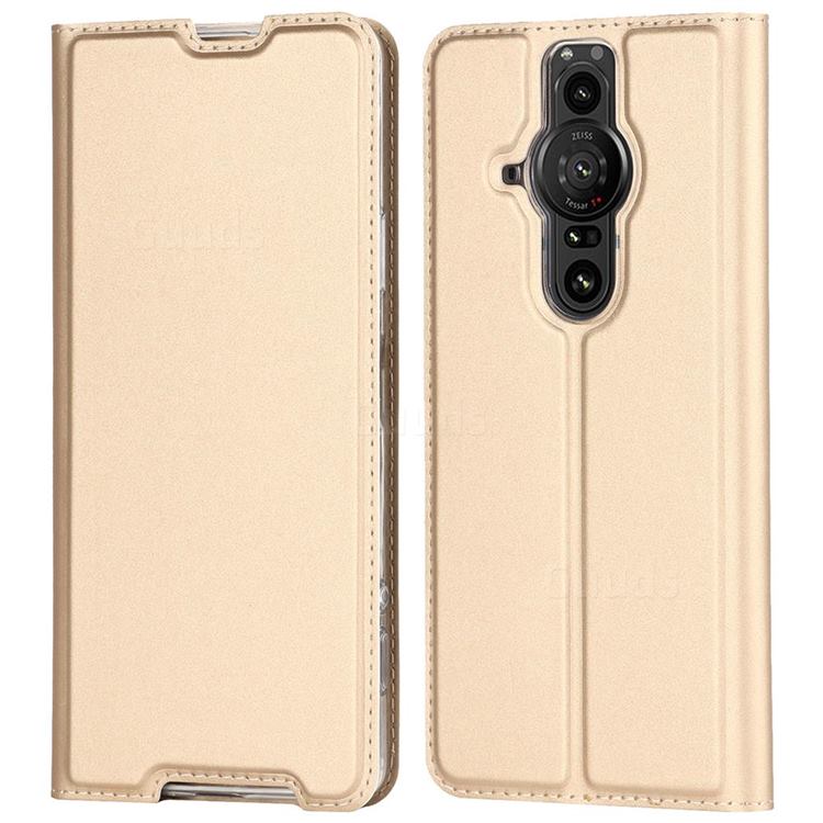 Ultra Slim Card Magnetic Automatic Suction Leather Wallet Case for Sony Xperia Pro-I - Champagne