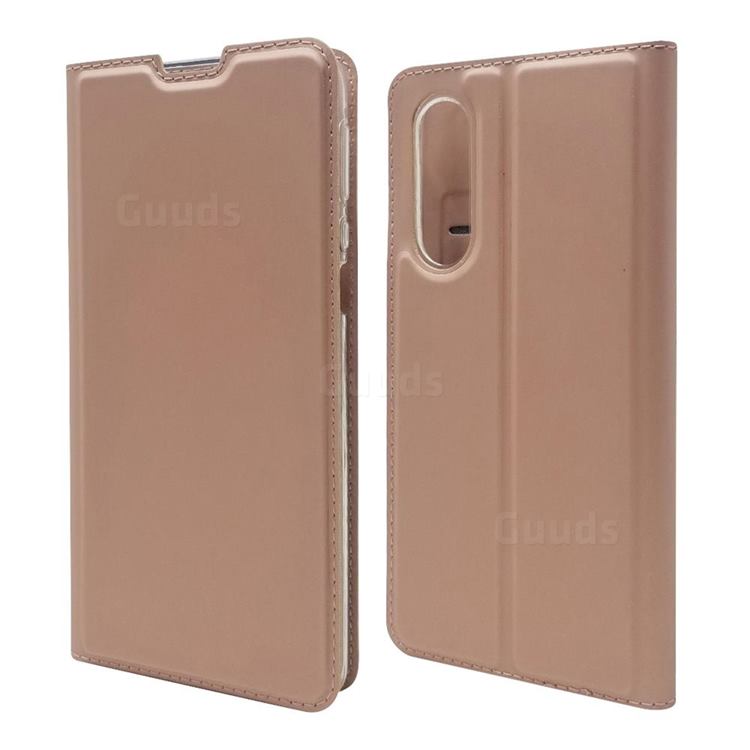Ultra Slim Card Magnetic Automatic Suction Leather Wallet Case for Sharp Aquos zero5G basic SHG02 - Rose Gold