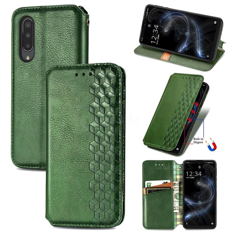 Ultra Slim Fashion Business Card Magnetic Automatic Suction Leather Flip Cover for Sharp Aquos zero5G basic SHG02 - Green