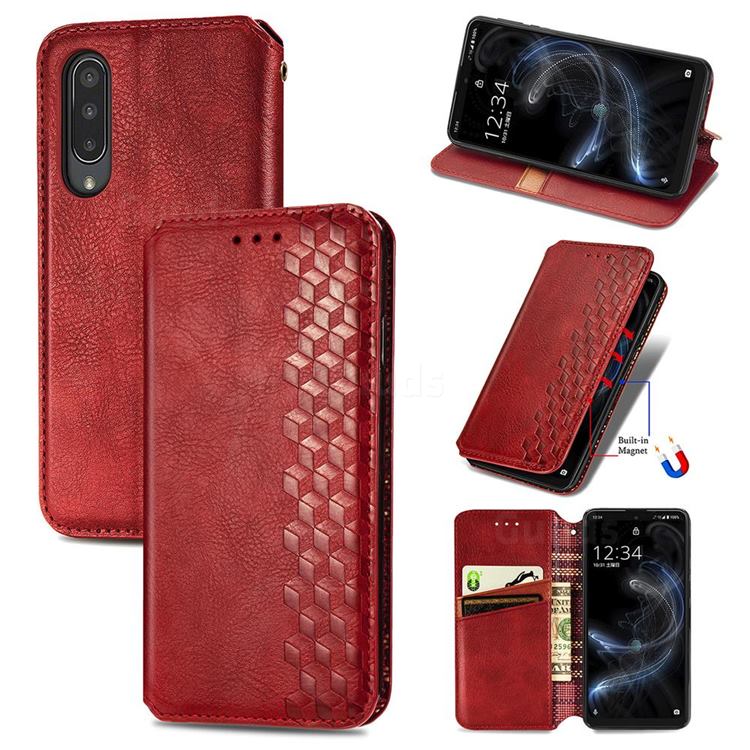 Ultra Slim Fashion Business Card Magnetic Automatic Suction Leather Flip Cover for Sharp Aquos zero5G basic SHG02 - Red