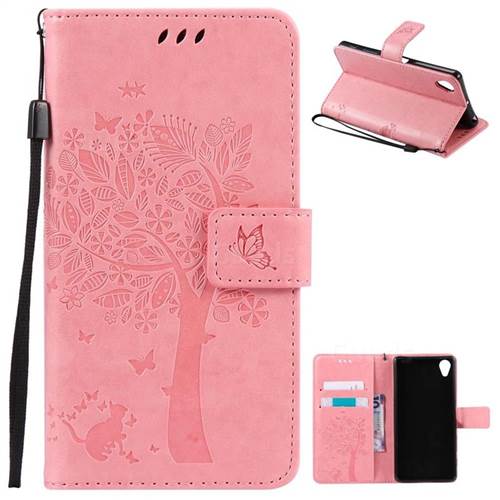 Embossing Butterfly Tree Leather Wallet Case for Sony Xperia X / Sony X Dual - Pink