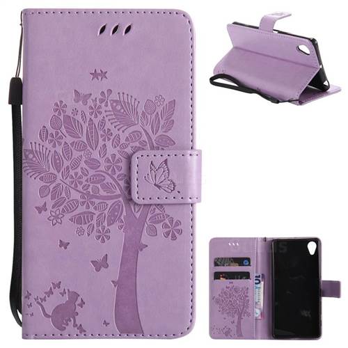 Embossing Butterfly Tree Leather Wallet Case for Sony Xperia X - Violet