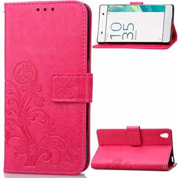 Embossing Imprint Four-Leaf Clover Leather Wallet Case for Sony Xperia X / Sony X Dual - Rose