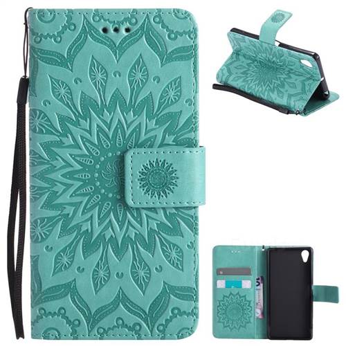 Embossing Sunflower Leather Wallet Case for Sony Xperia X - Green