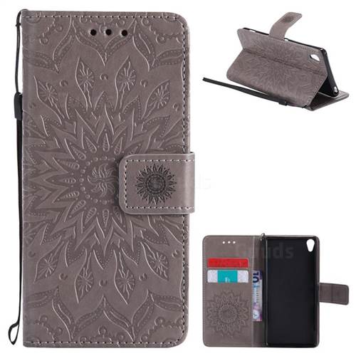 Embossing Sunflower Leather Wallet Case for Sony Xperia XA - Gray