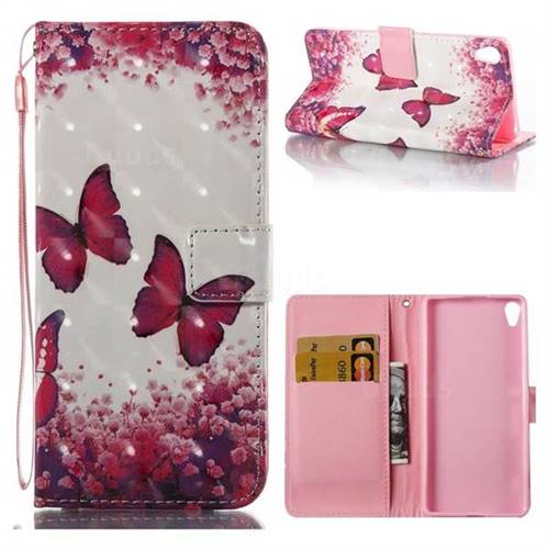 Rose Butterfly 3D Painted Leather Wallet Case for Sony Xperia XA