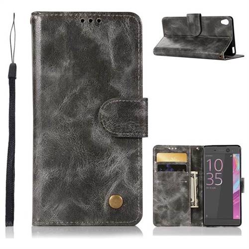 Luxury Retro Leather Wallet Case for Sony Xperia XA - Gray
