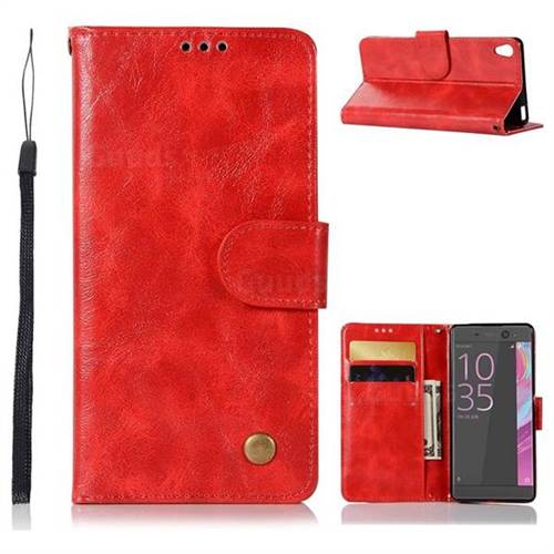Luxury Retro Leather Wallet Case for Sony Xperia XA - Red