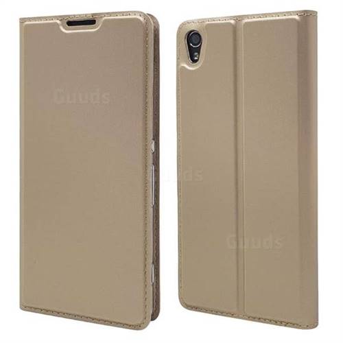 Ultra Slim Card Magnetic Automatic Suction Leather Wallet Case for Sony Xperia XA - Champagne