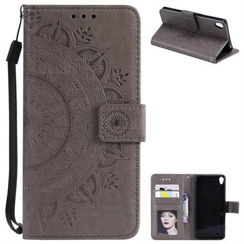 Intricate Embossing Datura Leather Wallet Case for Sony Xperia XA - Gray