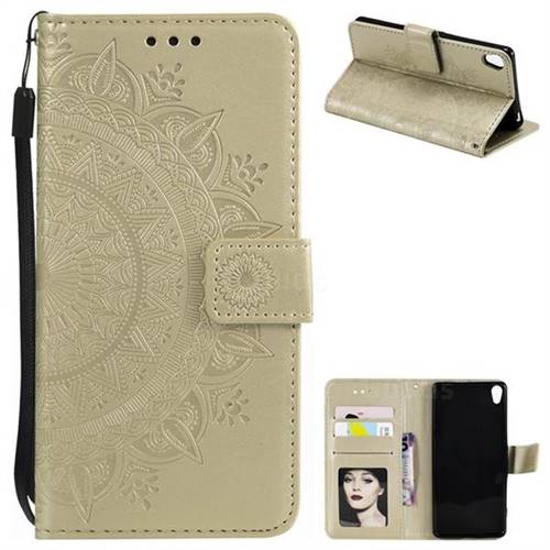 Intricate Embossing Datura Leather Wallet Case for Sony Xperia XA - Golden