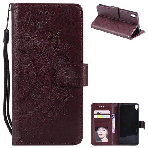 Intricate Embossing Datura Leather Wallet Case for Sony Xperia XA - Brown