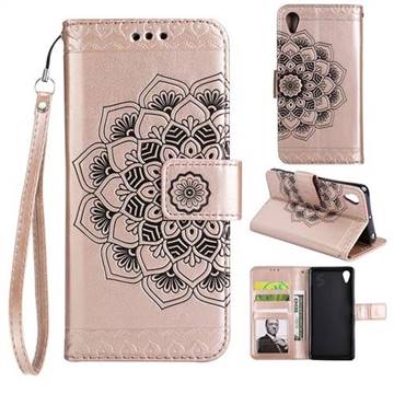 Embossing Half Mandala Flower Leather Wallet Case for Sony Xperia XA - Rose Gold