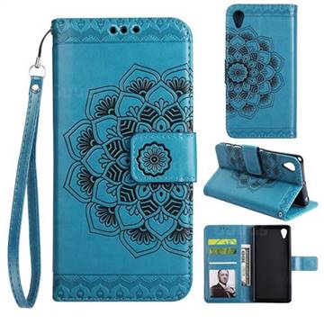 Embossing Half Mandala Flower Leather Wallet Case for Sony Xperia XA - Blue