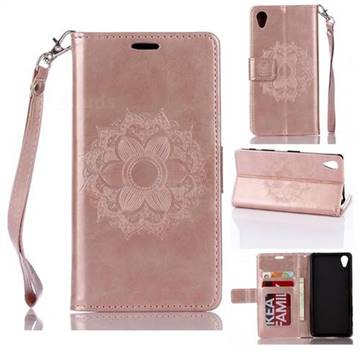 Embossing Retro Matte Mandala Flower Leather Wallet Case for Sony Xperia XA - Rose Gold