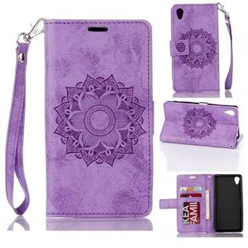 Embossing Retro Matte Mandala Flower Leather Wallet Case for Sony Xperia XA - Purple