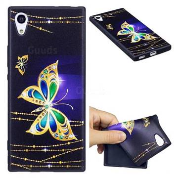 Golden Shining Butterfly 3D Embossed Relief Black Soft Back Cover for Sony Xperia XA1